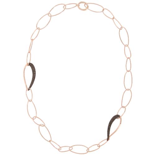 Closeup photo of Oval Shape Linked Necklace w/Polvere Accents Rose Gold Dark Brown Polvere