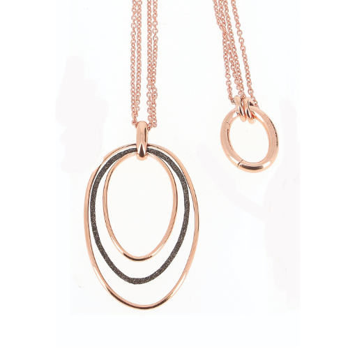 Closeup photo of Polvere Tri Hoop Pendant Necklace Rose Gold Dark Brown Polvere