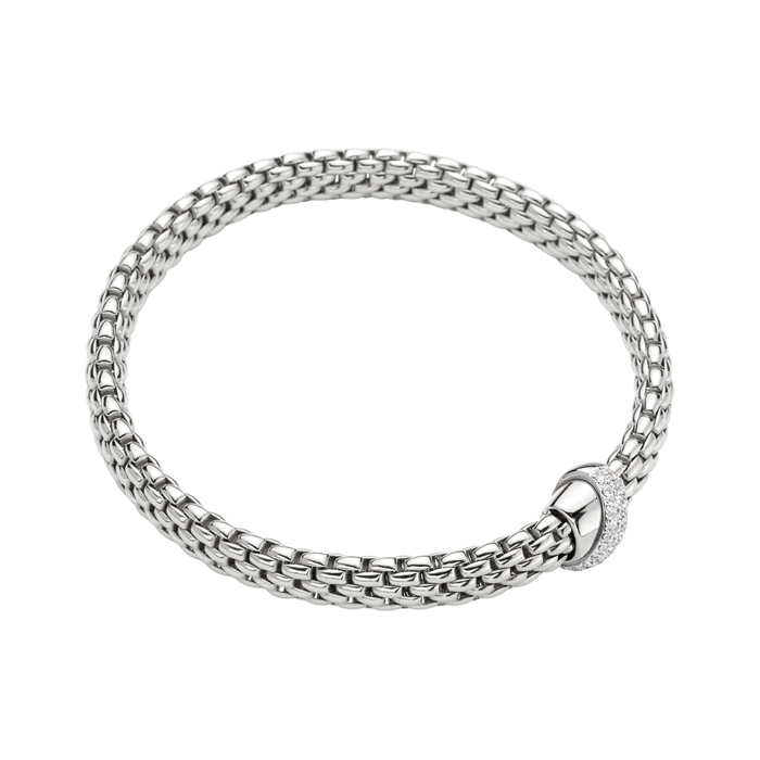 Vendome Flex'It Bracelet with Diamond Ribbon Rondel in White Gold Size M (17 cm)