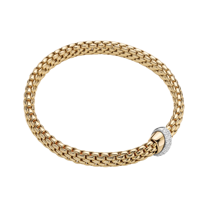 Vendome Flex'It Bracelet with Diamond Ribbon Rondel in Yellow Gold Size M (17 cm)