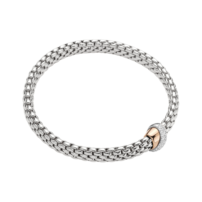 Vendome Flex'It Bracelet with Diamond Ribbon Rondel in White Gold w/ RG Size L (18 cm)