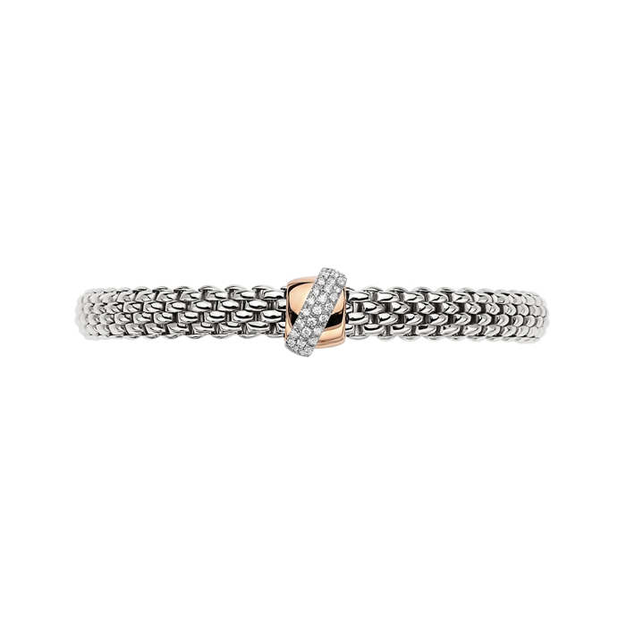 Vendome Flex'It Bracelet with Diamond Ribbon Rondel in White Gold w/ RG Size XS (15 cm)