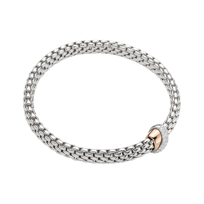 Vendome Flex'It Bracelet with Diamond Ribbon Rondel in White Gold w/ RG Size XL (19 cm)