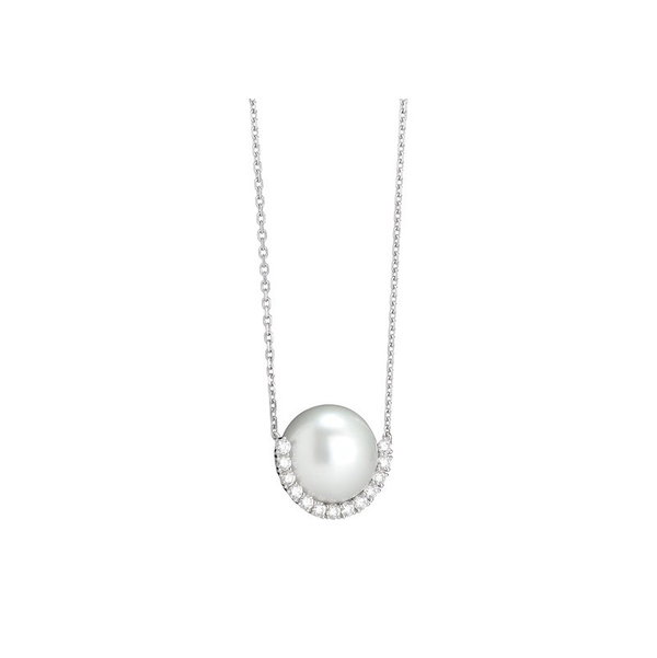 Closeup photo of White South Sea Pearl Frame Necklace with Diamonds