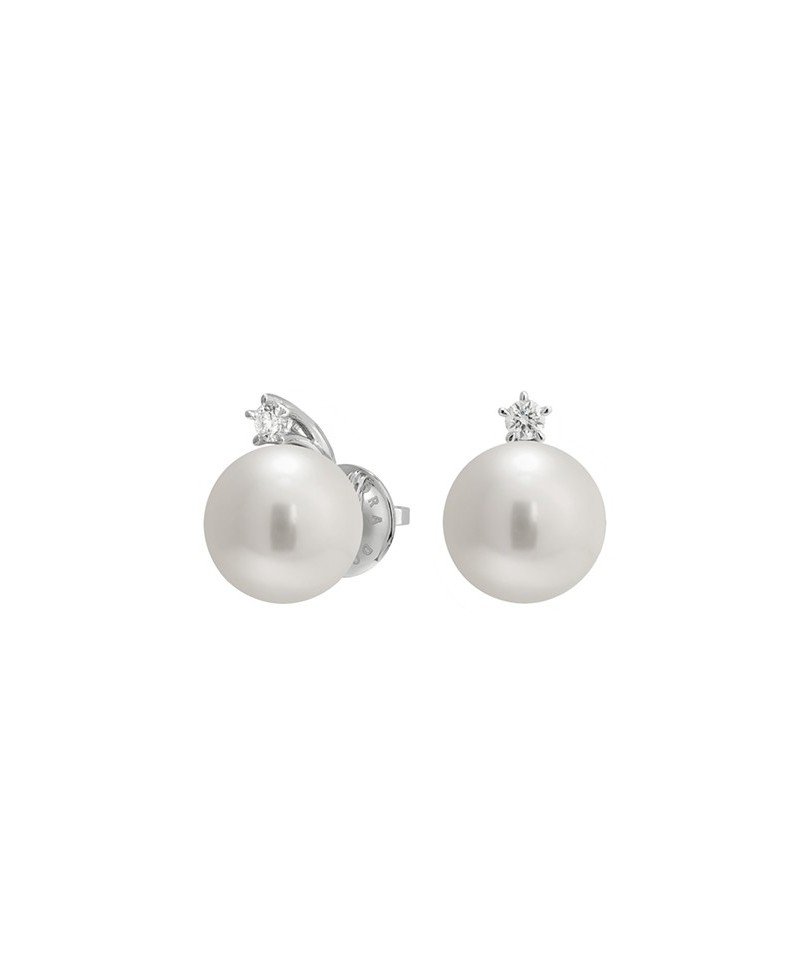 18k White Gold Set White South Sea Pearl and Diamond Earrings