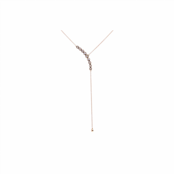 Closeup photo of 14k Yellow Gold and Diamond Y Necklace. TDW =.4CT
