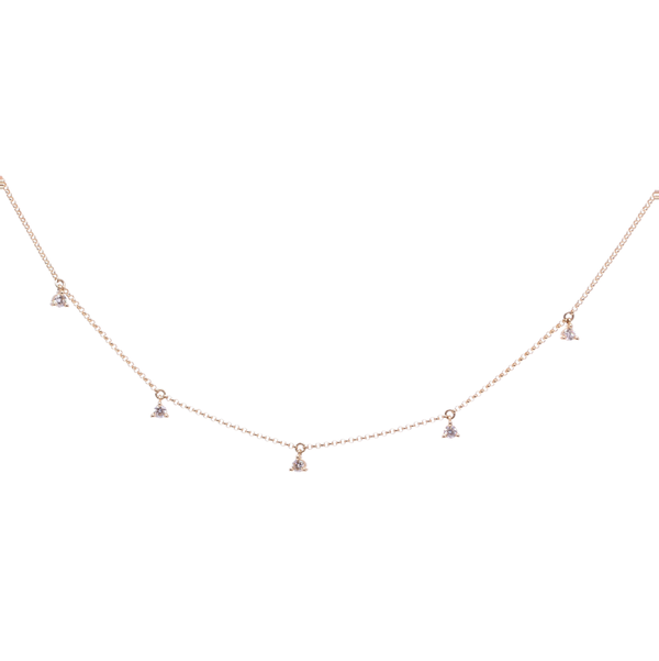 Closeup photo of 14k yellow gold diamond dangle station chain .24ct dia