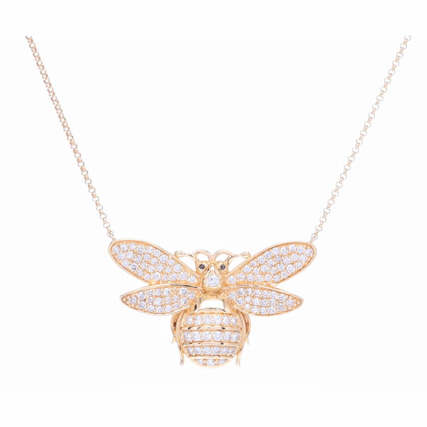 Closeup photo of 14k Yellow Gold and Diamond Bee Pendant Layering Necklace