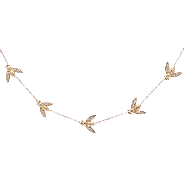Closeup photo of 14K Yellow Gold Bee Station Necklace