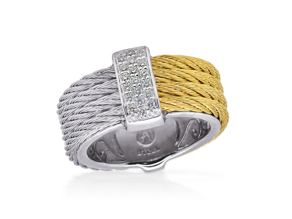 Grey & Yellow Cable Petite Colorblock Ring with 18kt White Gold & Diamonds – ALOR